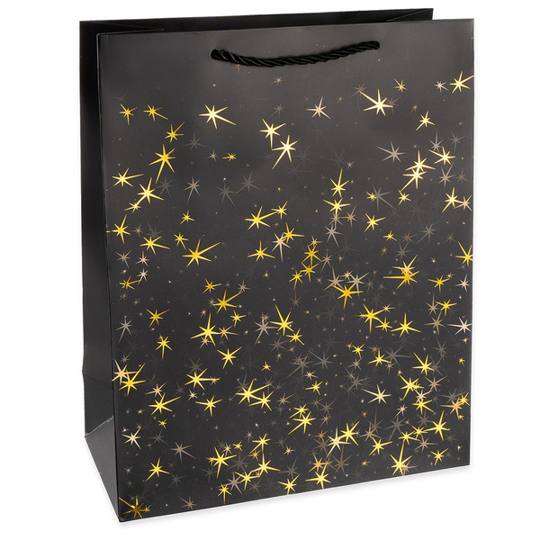 Пакет подарочный, 210гр, Тысячи созвездий, Дизайн №3, Черный/Золото, Металлик, 23*18*10 см, 1 шт.
