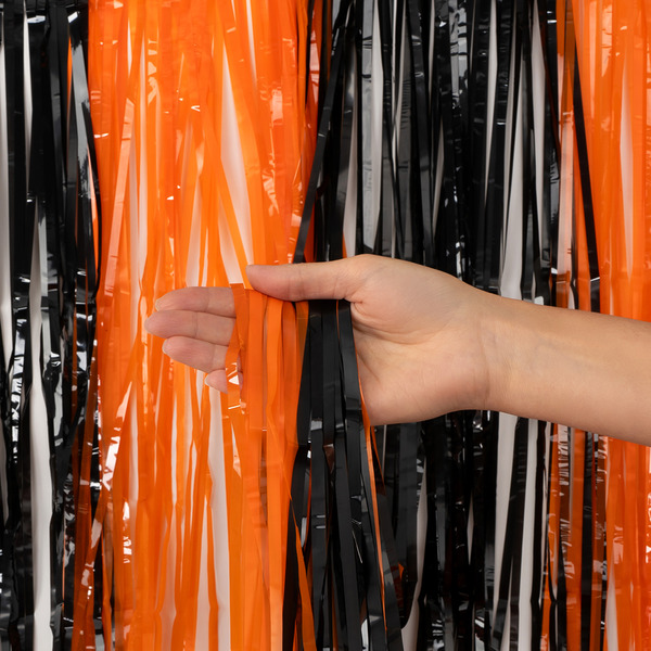 Занавес Дождик Черный/Оранжевый, Металлик, 100*200 см, 1 шт.