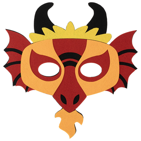 Маска карнавальная, из фетра, Огнедышащий дракон, Красный/Желтый, 20,5*21,5 см, 1 шт.