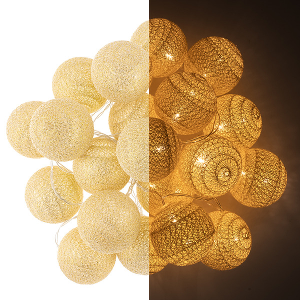 Светодиодная гирлянда Хлопковые клубочки, 20 Led, IP14, 3 м. Золото, 1 шт.