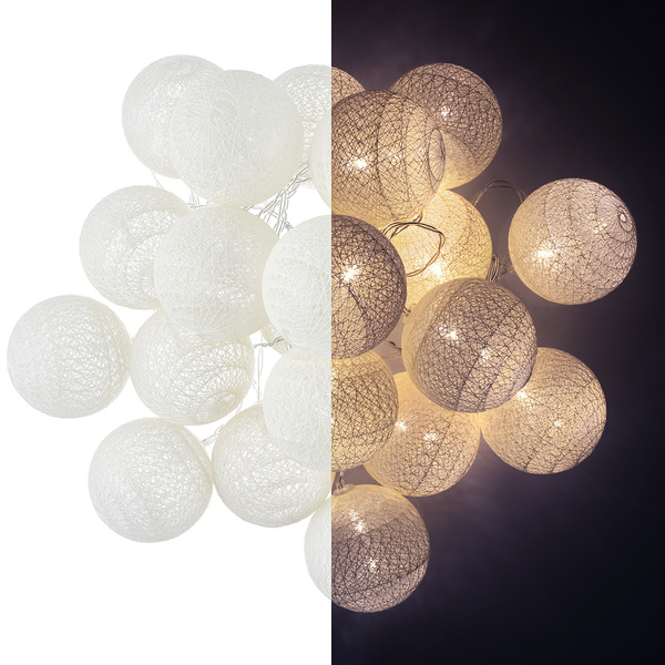 Светодиодная гирлянда Хлопковые клубочки, 20 Led, IP14, 3 м. Кремовый, 1 шт.