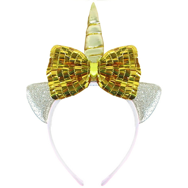 Ободок, Единорог с бантиком, Золото, 1 шт.