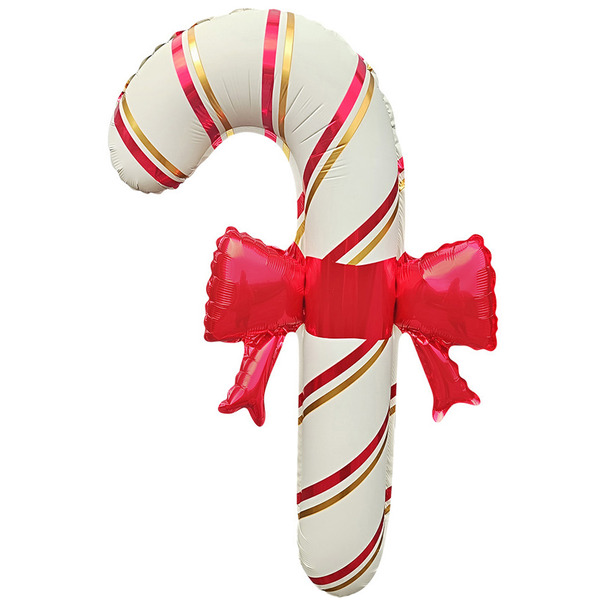 Шар (30"/76 см) Фигура, Леденец трость, Красный бант (надув воздухом), Белый/Красный, 1 шт.