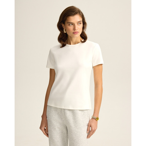 Базовая футболка из хлопка и спандекса, молочный