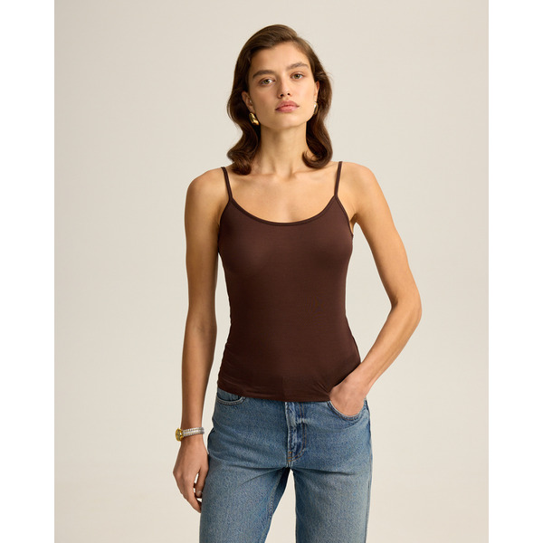 Топ на тонких бретелях, из лиоцелла, коричневый шоколадный