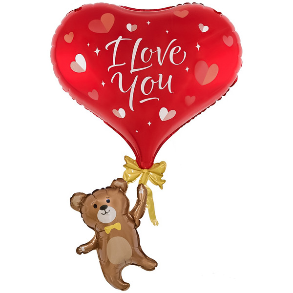 Шар (33"/84 см) Фигура, Мишка с сердцем, 1 шт. в уп.