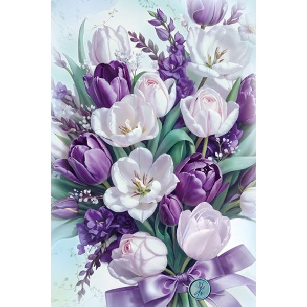 Открытка, Букет тюльпанов, 12,2*18,2 см, 10 шт.