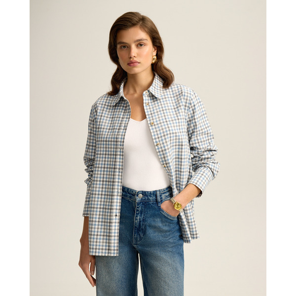 Клетчатая рубашка из плотного хлопка, голубой