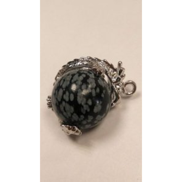 Кулон дракон с камнем маленький. Обсидиан снежный