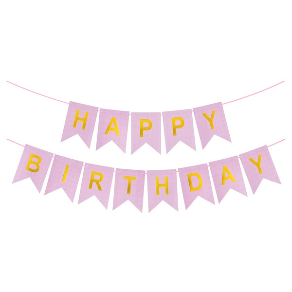 Гирлянда Флажки, Happy Birthday (фактура точки), Розовый/Золото, Металлик, 500 см, 16*12 см, 1 упак.