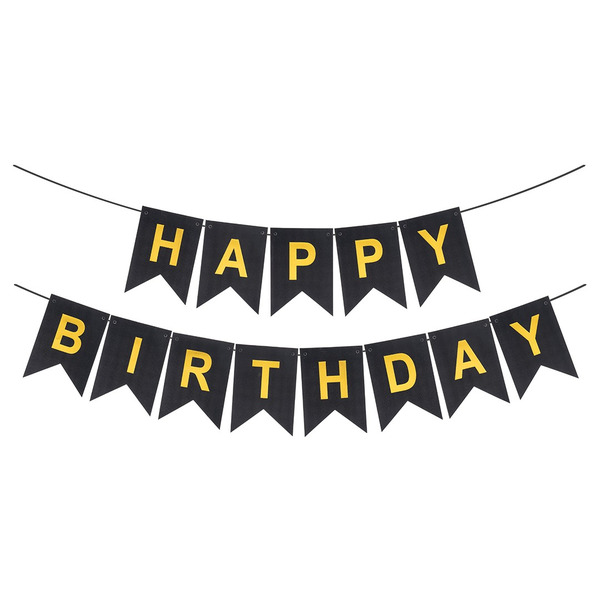 Гирлянда Флажки, Happy Birthday (фактура точки), Черный/Золото, Металлик, 500 см, 16*12 см, 1 упак.