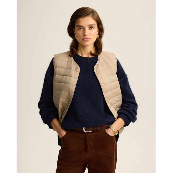 Стеганый жилет с натуральным наполнителем из пуха и пера, бежевый