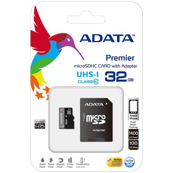 Карта памяти A-Data MicroSDHC 32GB Class10 UHS-1 + адаптер (AUSDH32GUICL10-RA1)