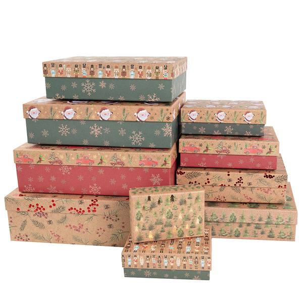 Набор коробок Новогодний микс, 37*27*11 см, 10 шт. в упак.