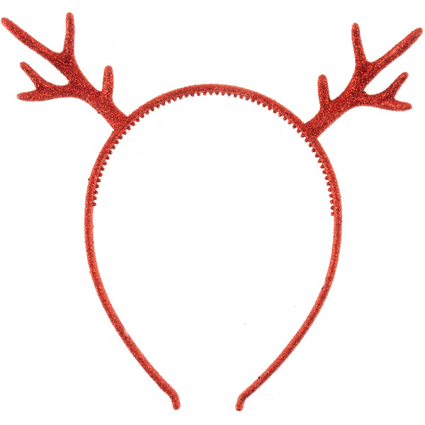 Ободок, Оленьи рожки, Красный, с блестками, 1 шт.