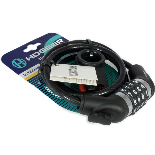 Замок велосипедный HOGGER, трос стальной, кодовый, 8×1500 мм, черный, LKHG102.707BCOD-BK