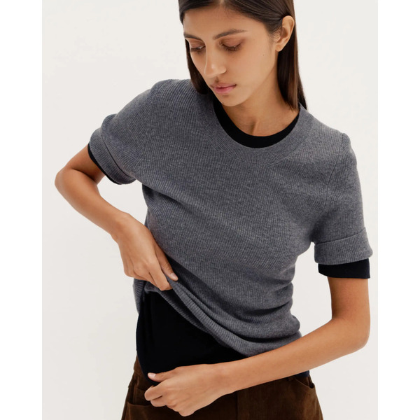 Шерстяной джемпер с коротким рукавом, серый