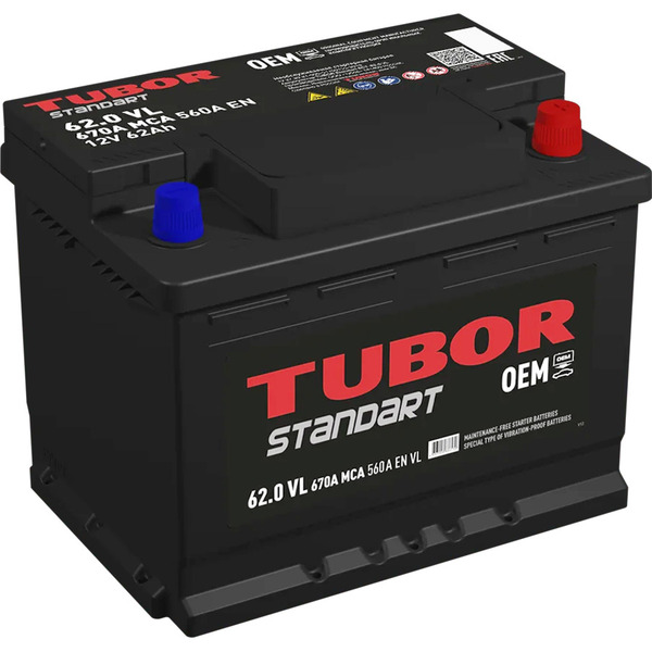 Автомобильный аккумулятор Tubor 62 Ач обратная полярность L2
