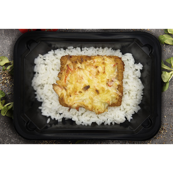 Филе минтая под крабовой шапкой с рисом,350г