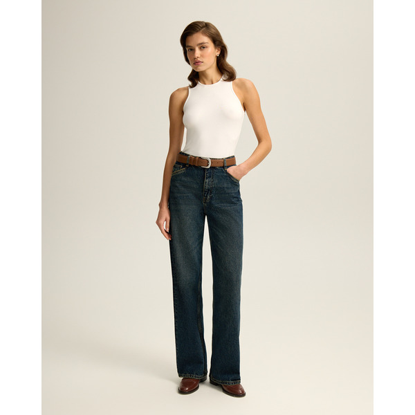 Прямые джинсы с высокой посадкой, темно-синий