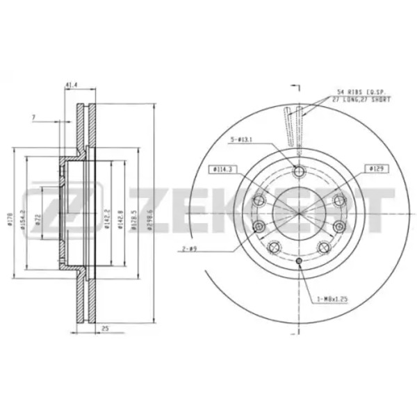 Тормозной диск ZEKKERT BS-5162 вентилируемый передняя ось