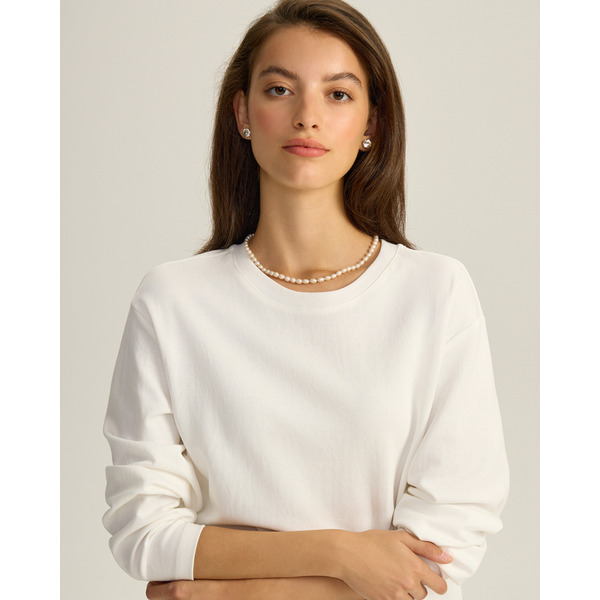 Лонгслив прямого кроя из плотного хлопка, белый