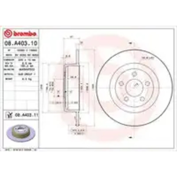Тормозной диск BREMBO 08.A403.11 полный передняя ось задняя ось
