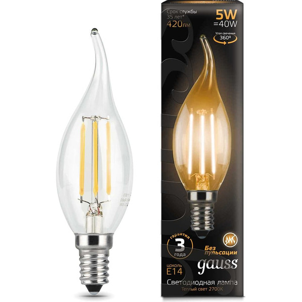 Лампа Gauss LED Filament Candle tailed E14 5W 2700K 104801105
