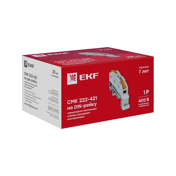 Строительно-монтажная проходная клемма на DIN-рейку EKF PROxima СМК 222-421 plc-smk-421-din