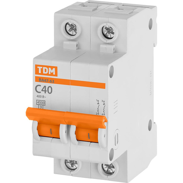 Автомат TDM ВА47-63 2Р, 40 А, 4,5 кА, С SQ0218-0014
