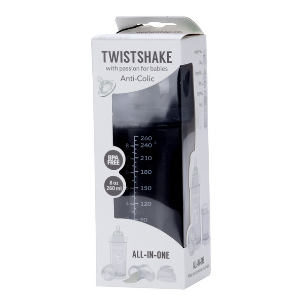 Бутылочка Twistshake антиколиковая д/кормления с контейнером черная, 260 мл