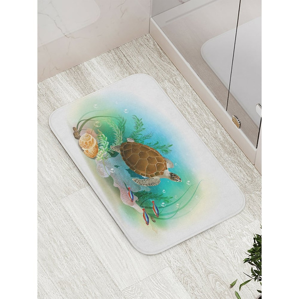 Противоскользящий коврик для ванной, сауны, бассейна JOYARTY Черепаха на дне bath_14609