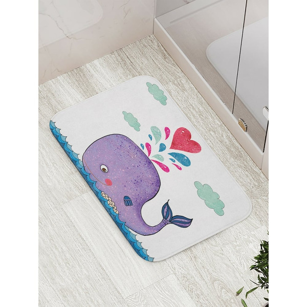 Противоскользящий коврик для ванной, сауны, бассейна JOYARTY Влюбленный кит bath_21929