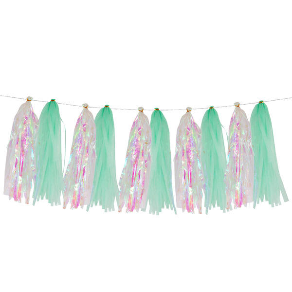 Гирлянда Тассел, Хамелеон, Бирюзовый, Голография, 35*12 см, 10 листов.