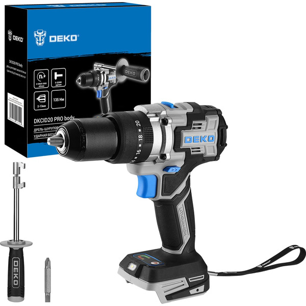 Аккумуляторная ударная бесщеточная дрель шуруповерт DEKO DKCID20 PRO 063-4457