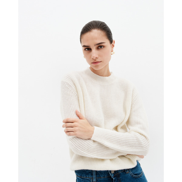 Свитер фактурной вязки из шерсти с мохером, молочный
