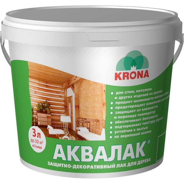 Защитно-декоративный лак для дерева KRONA Аквалак 66365408