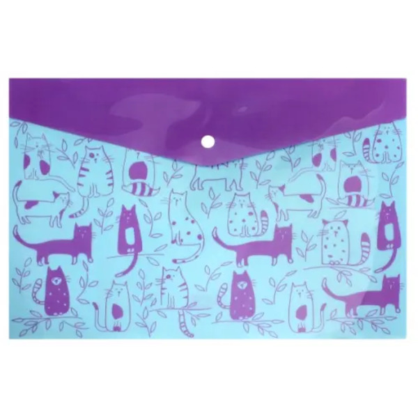 Папка для школьных тетрадей Коты, А4, кнопка