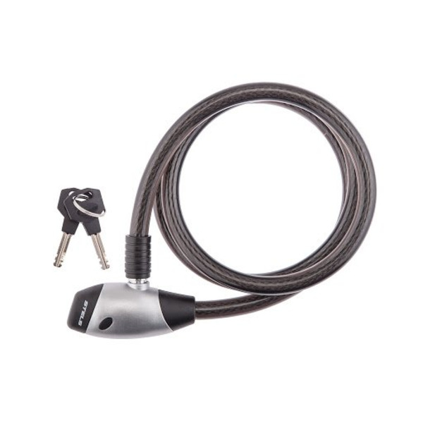 Велосипедный замок Stels 84812, тросовый под ключ 15х1500 мм, чёрный, 540076