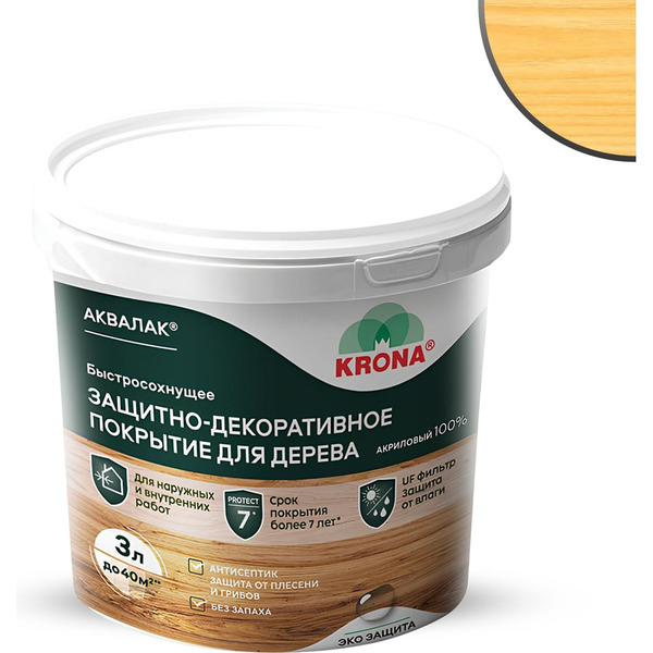 Защитно-декоративный лак для дерева KRONA Аквалак 66363404