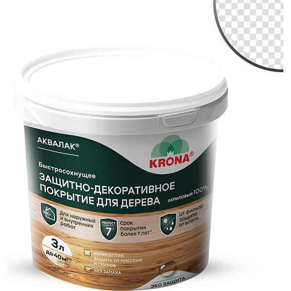 Защитно-декоративный лак для дерева KRONA Аквалак 66360403