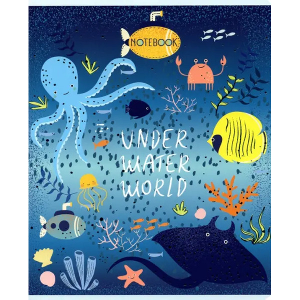 Тетрадь Подводный мир, А5, 24 листа, клетка, в ассортименте