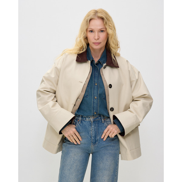 Хлопковая куртка с вельветовой отделкой, светло-бежевый