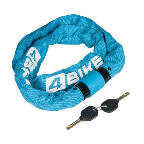 Велосипедный замок 4Bike 605, цепь, на ключ, тканевая-оболочка, 6x1000, синий, ARV-JJ-605-BLU