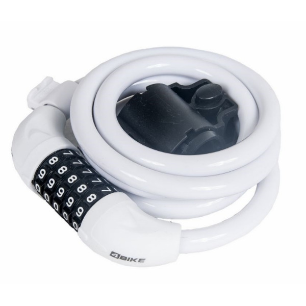 Велосипедный замок 4Bike 501, тросовый, кодовый, 12x1500, белый, ARV-JJ-501-WHT-1500