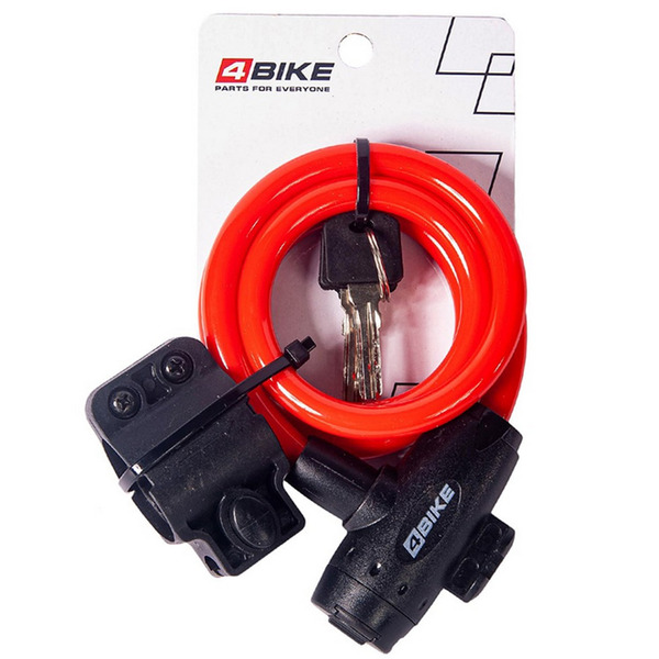 Велозамок противоугонный 4Bike 506, трос 10x1000 мм, с ключом, красный, ARV-506-RED-1000