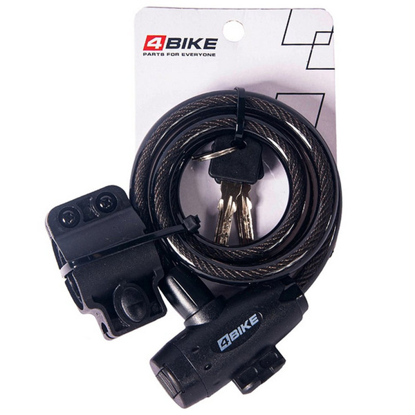 Велозамок противоугонный 4Bike 506, трос 10x1000 мм, с ключом, черный, ARV-506-BLK-1000