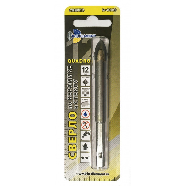 Сверло по керамике и стеклу Trio Diamond 12мм квадро 440012