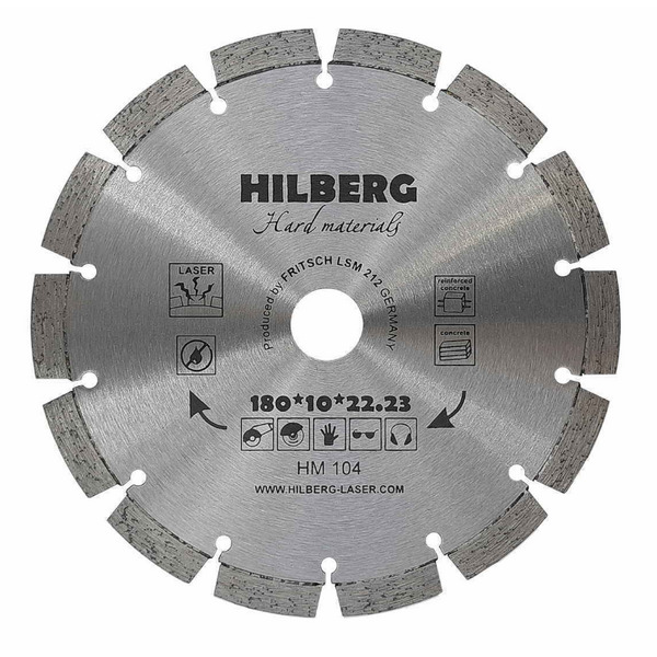 Диск алмазный по армированному бетону Hilberg 180*2,4*10*14*22,2мм HM104