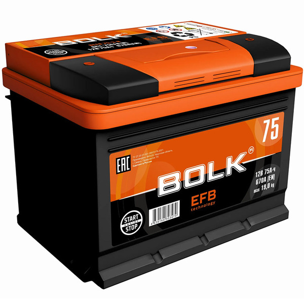 Автомобильный аккумулятор Bolk 75 Ач обратная полярность L3
